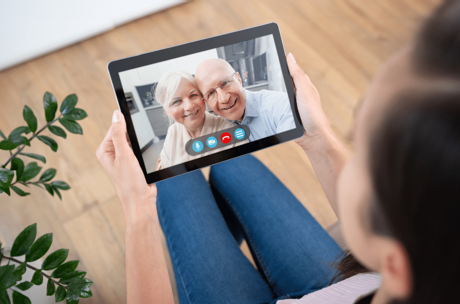 grandparents connect with grandchildren video call facetime zoom chat online 